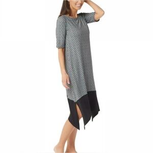 Cuddl Duds Flexwear Size Medium Geometric Lounge Wear Midi Dress Nightgown Black